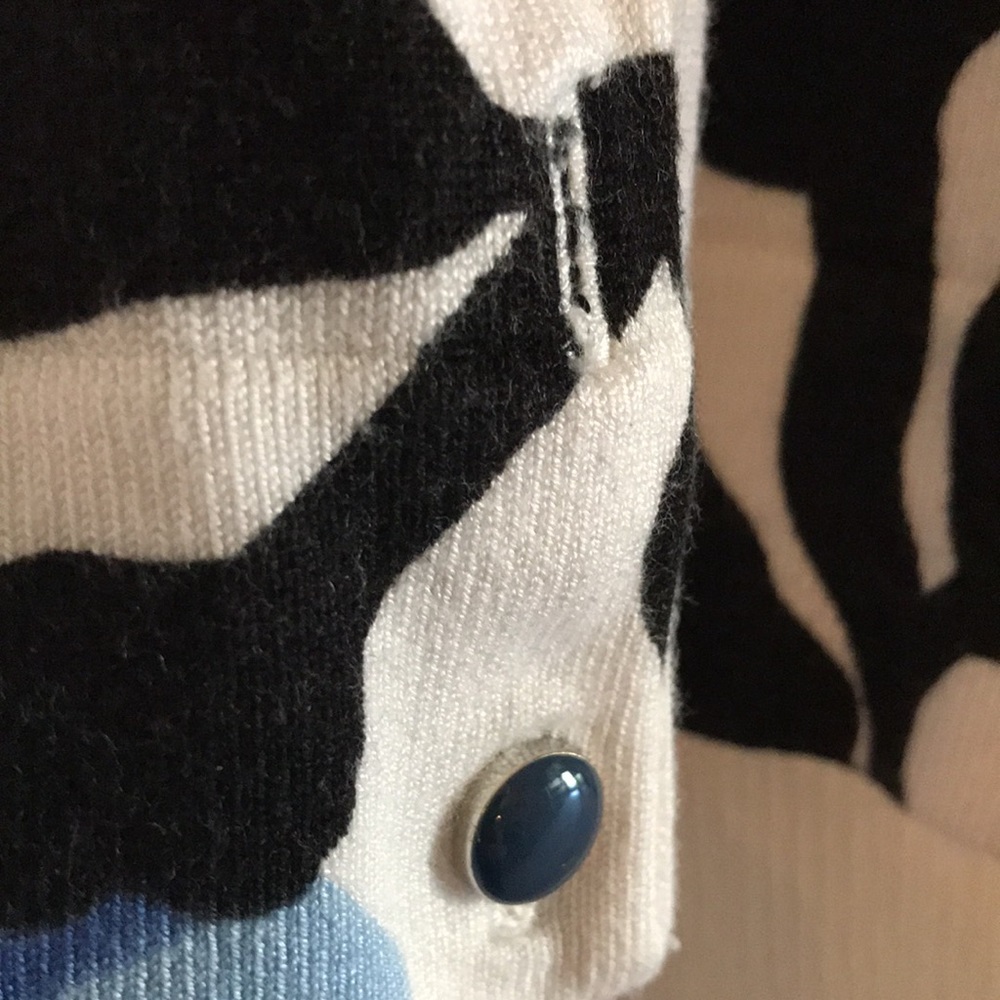 Charter Club Blue Black White Floral Cardigan Sweater - Picture 3 of 3